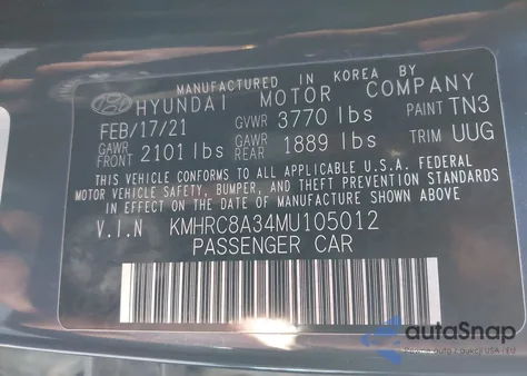 2021 Hyundai Venue Denim из США, поврежденный, VIN KMHRC8A34MU105012